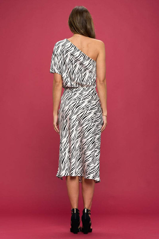 Zebra Elegance One Shoulder Dress