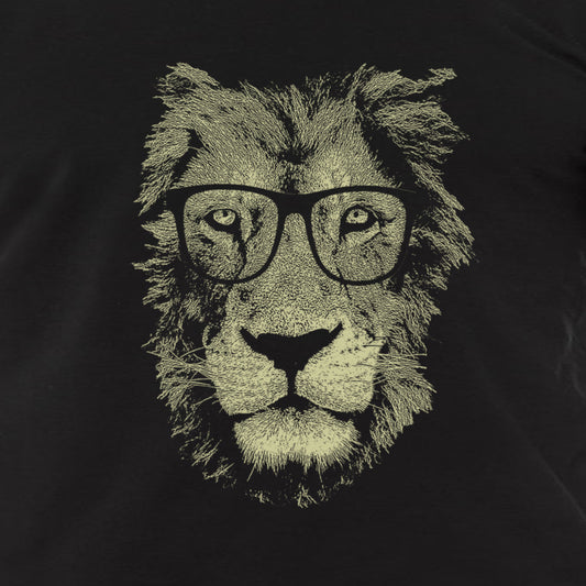 Lion Wearing Glasses Men's Black T-Shirt