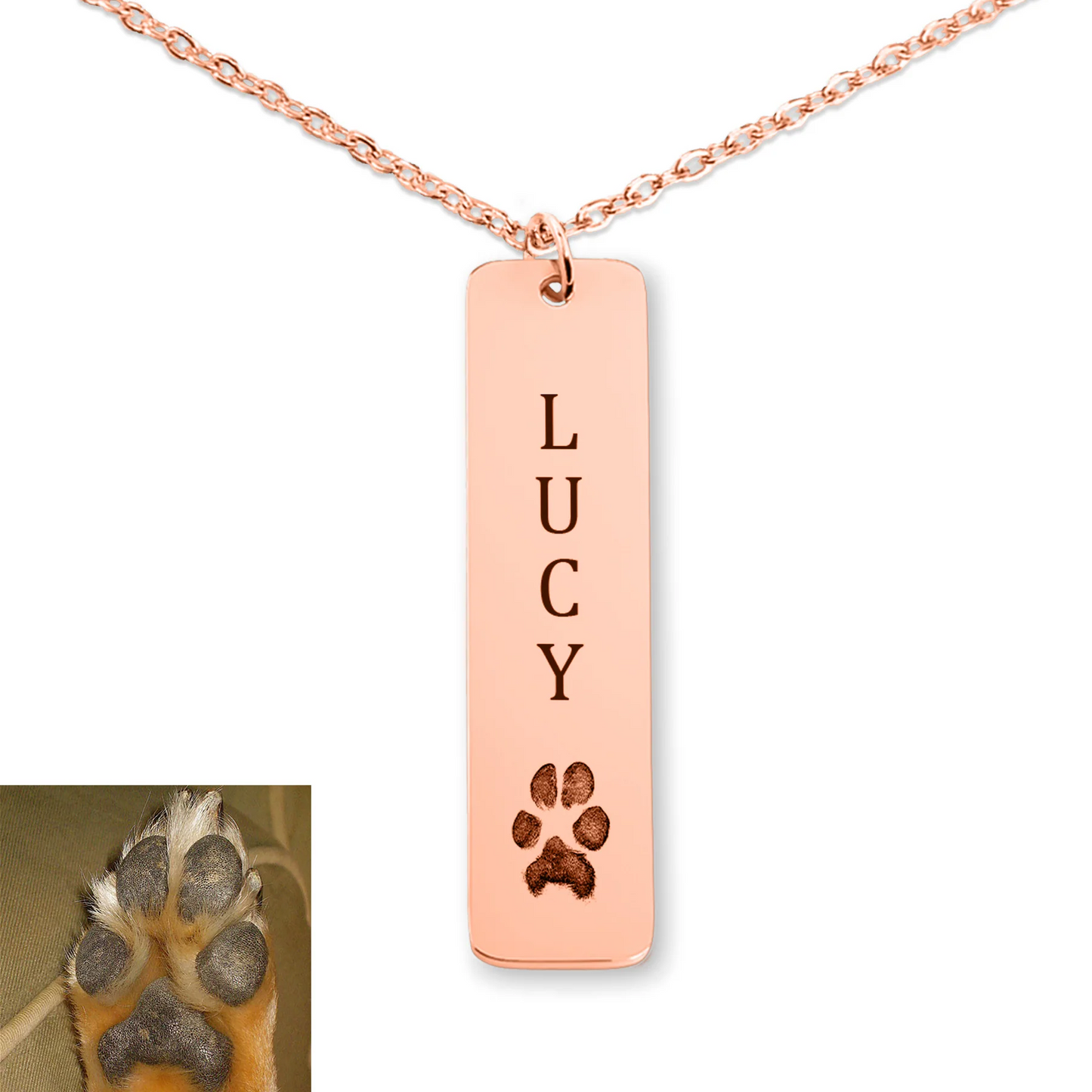 Engravable Pawprint Bar Pendant Bespoke Necklace
