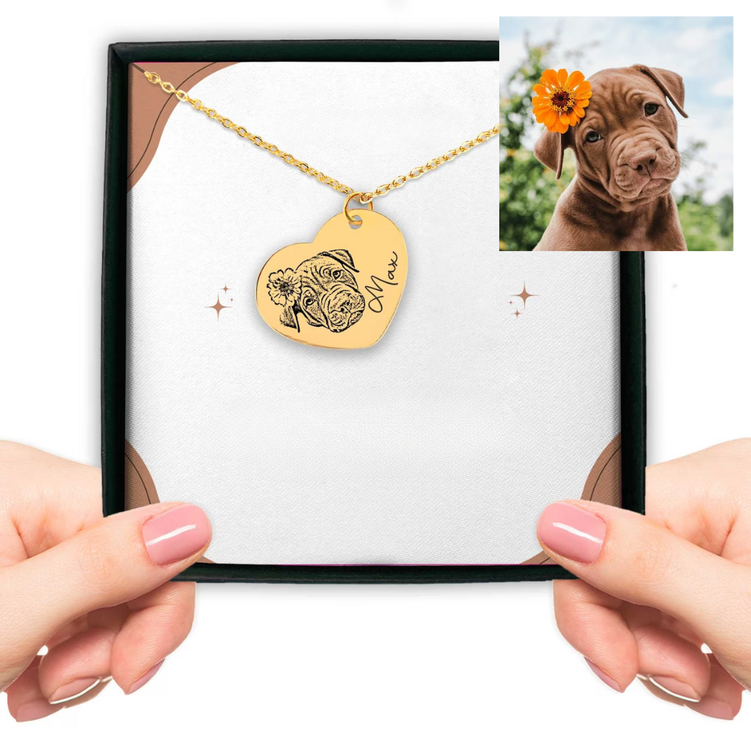 Classic Pet Portrait Love Heart Personalized Necklace