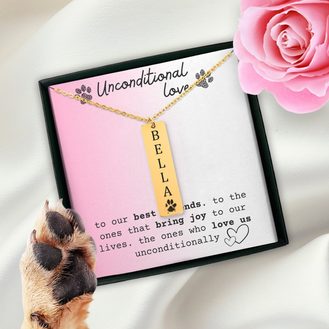 Engravable Pawprint Bar Pendant Bespoke Necklace