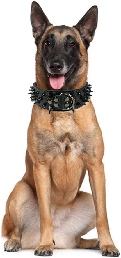 Spiked & Studded Adjustable Genuine Leather Dog Collar