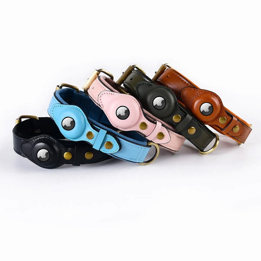 Premium Genuine Leather AirTag Dog Collar Waterproof Exclusive