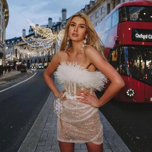 Feathers & Sparkles High-Waisted Dress