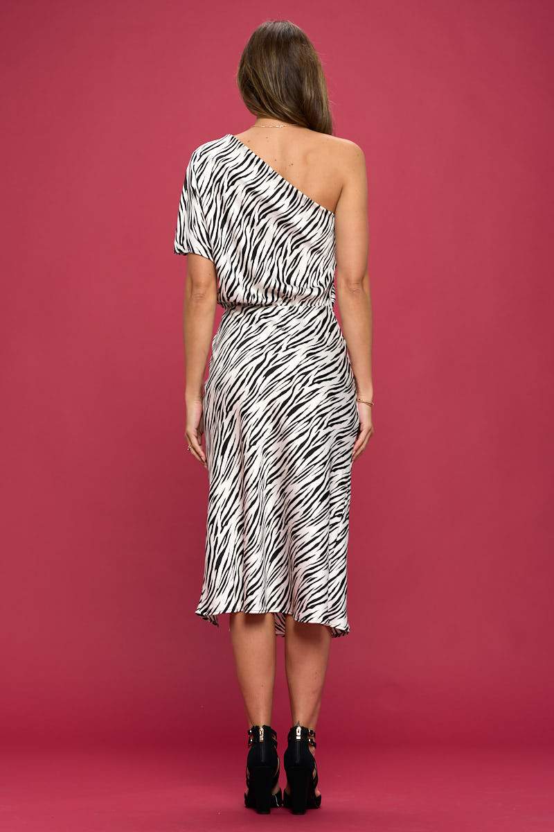 Zebra Elegance One Shoulder Dress