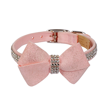 Susan Lanci Designs Puppy Pink Glitzerati Nouveau Bow 3 Row Giltmore Collar