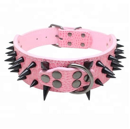Spiked & Studded Adjustable Genuine Leather Dog Collar