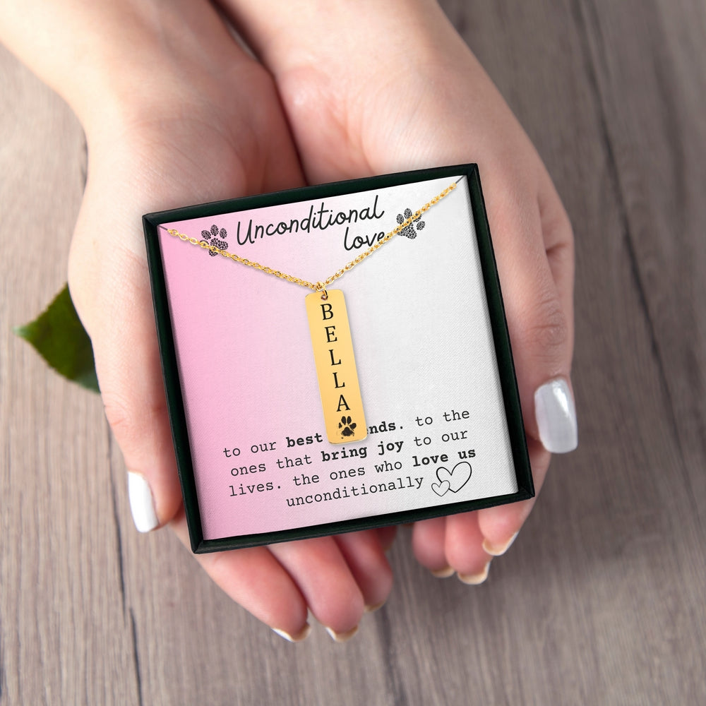 Engravable Pawprint Bar Pendant Bespoke Necklace