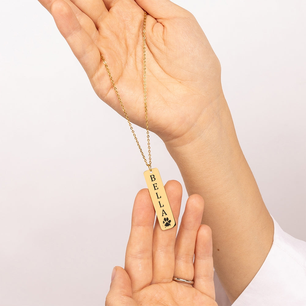 Engravable Pawprint Bar Pendant Bespoke Necklace