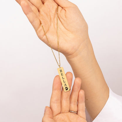 Engravable Pawprint Bar Pendant Bespoke Necklace